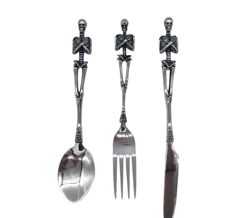 2023 Trend Skeleton Skull Fork Spoon Tableware Vintage Dinner Table Flatware Cutlery Set