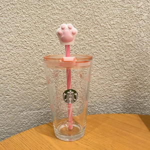 2023 Trend Cat Paw Glass Straw Cup