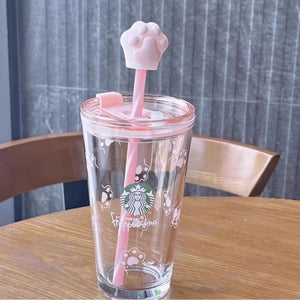 2023 Trend Cat Paw Glass Straw Cup