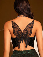 Load image into Gallery viewer, 2023 Trend Butterfly Embroidery Mesh Velvet Strap Crop Top
