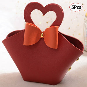 20PCS Leather Gift Bags Bow Ribbon Packaging Bag Wedding Favour Distributions Bags Eid Mubarak Candy Packaging Box Mini Handbag